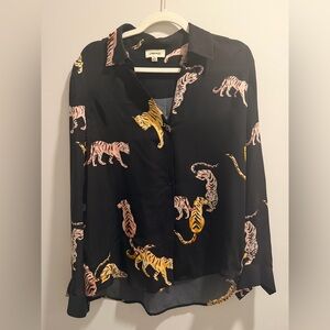 L’Agence Tiger Print Silk Button Down
